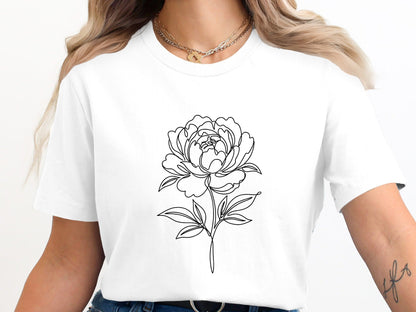 Peony Single Line Art Graphic Tee
