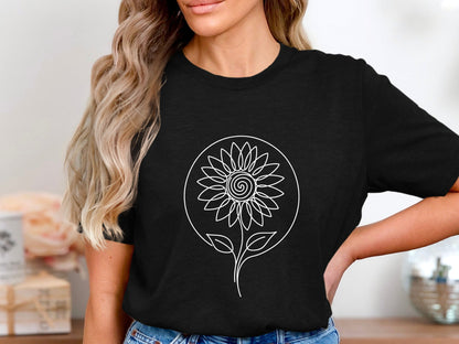 Sunflower Geometric Circle Line Art T-Shirt