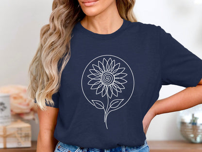 Sunflower Geometric Circle Line Art T-Shirt