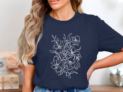 Abstract Wildflower Collage Line Art T-Shirt