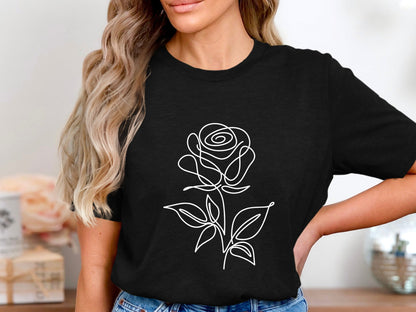 Single Stem Rose Line Art T-Shirt