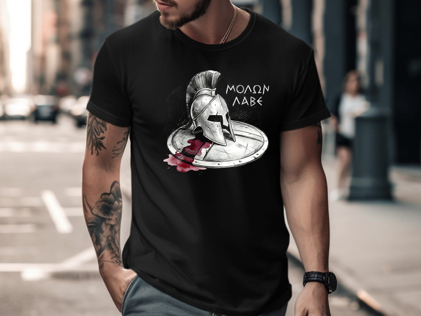 Molon Labe Spartan Helmet & Shield T-Shirt - Ancient Warrior Tee