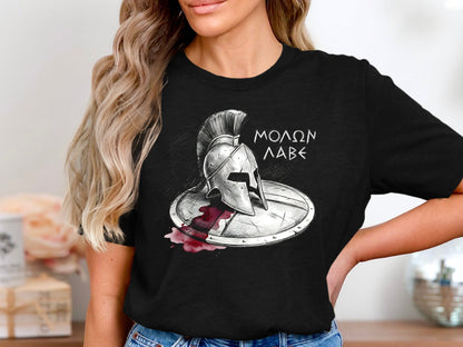 Molon Labe Spartan Helmet & Shield T-Shirt - Ancient Warrior Tee