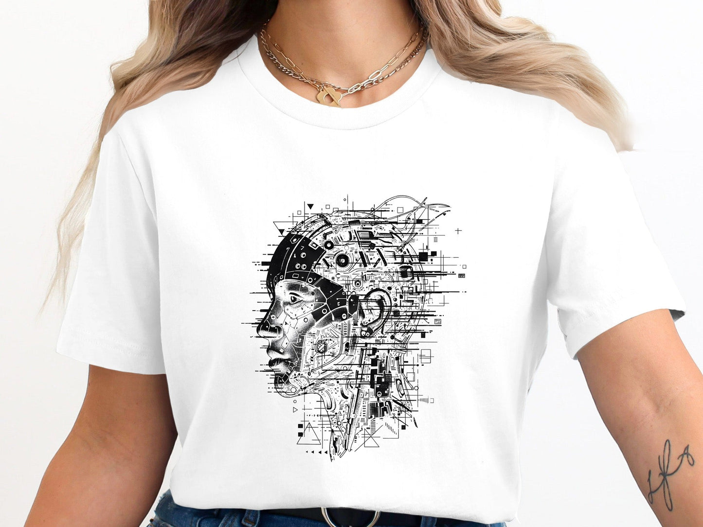 Cybernetic Profile Glitch Art T-Shirt