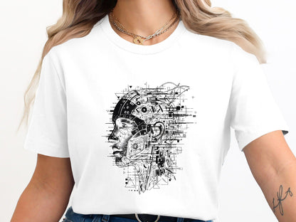 Cybernetic Profile Glitch Art T-Shirt