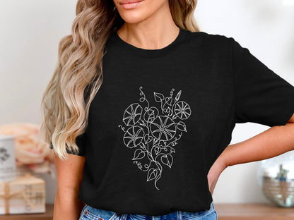 Morning Glory Stem Line Art T-Shirt