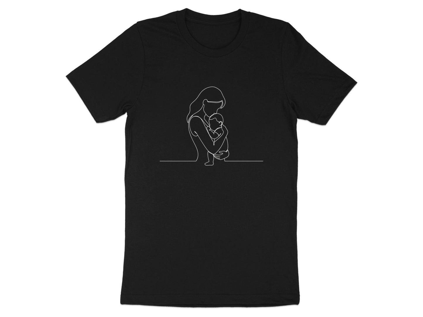Mother Holding Baby Minimalist Line Art Tee - Fine Line Graphic Shirt