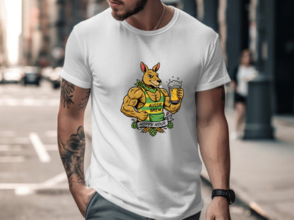 Buff Kangaroo Beer T-Shirt - Funny Australian Animal Art