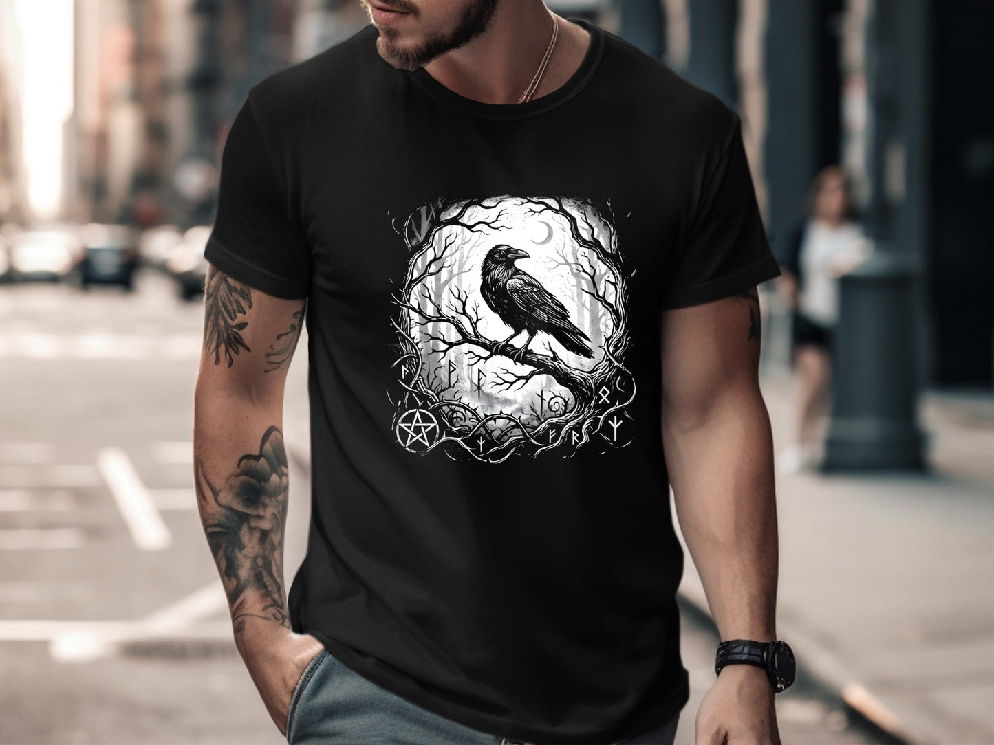 Mystical Raven Forest Spirit Graphic T-Shirt