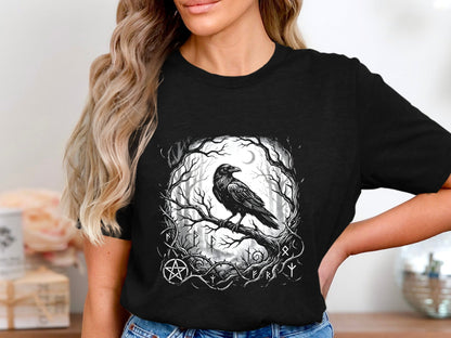 Mystical Raven Forest Spirit Graphic T-Shirt