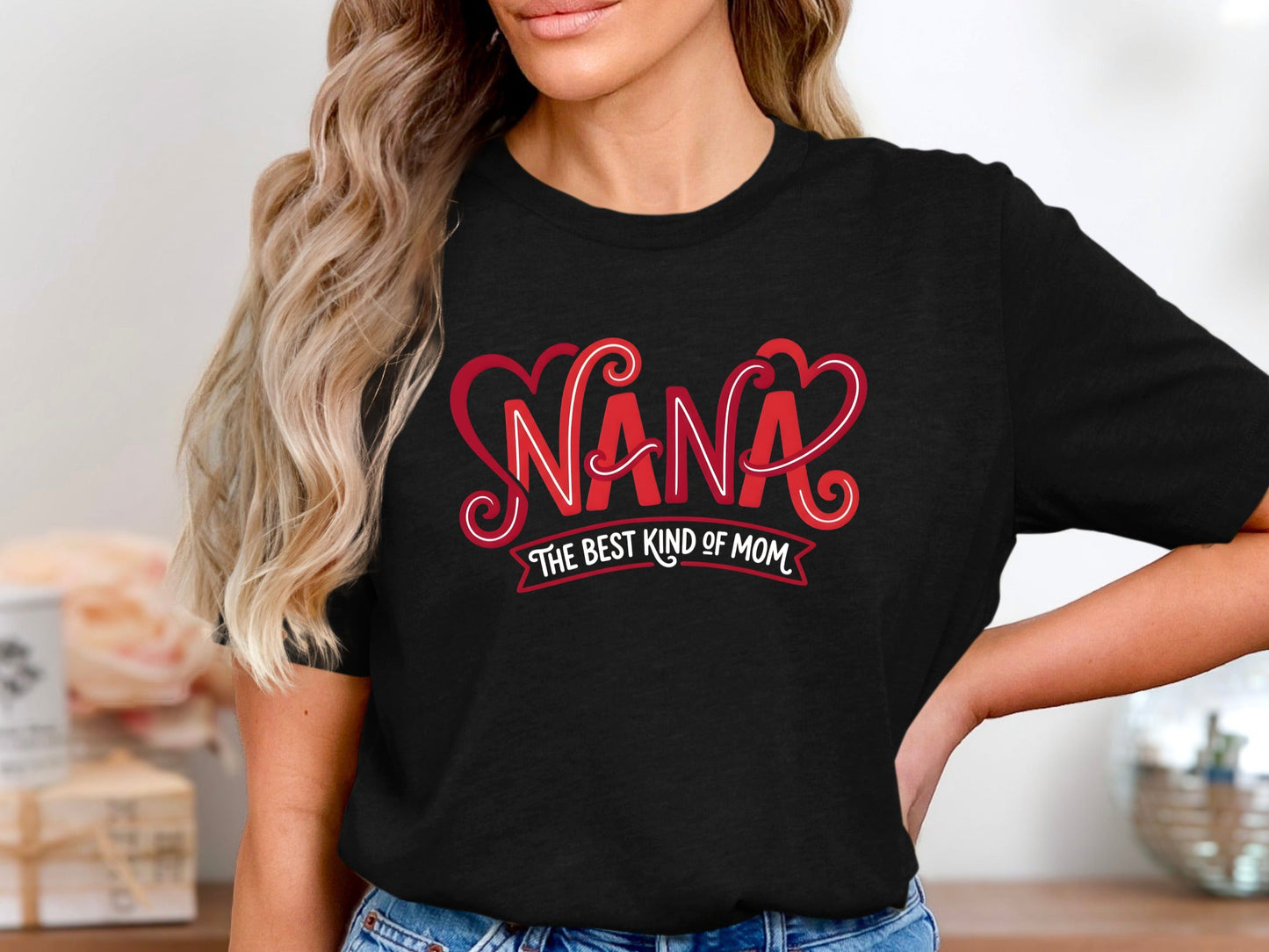 Nana Is The Best Kind Of Mom Tee - Fine Line Heart Graphic