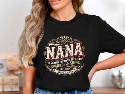 Nana Sparkle & Shine Retro Tee - Groovy Varsity Glitter Graphic