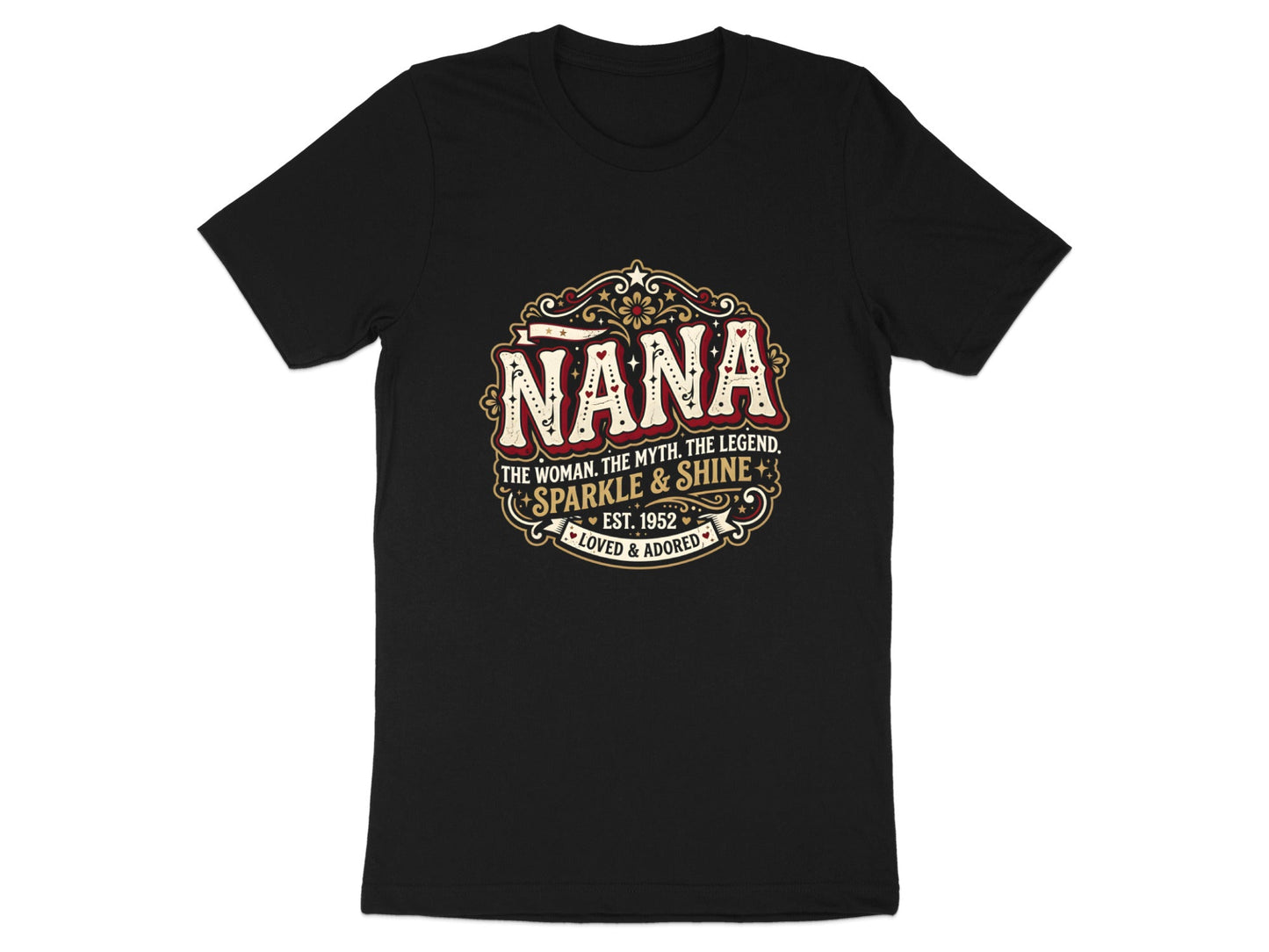 Nana Sparkle & Shine Retro Tee - Groovy Varsity Glitter Graphic