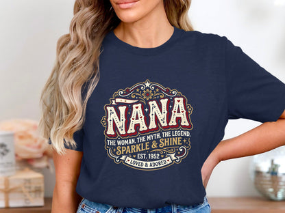 Nana Sparkle & Shine Retro Tee - Groovy Varsity Glitter Graphic