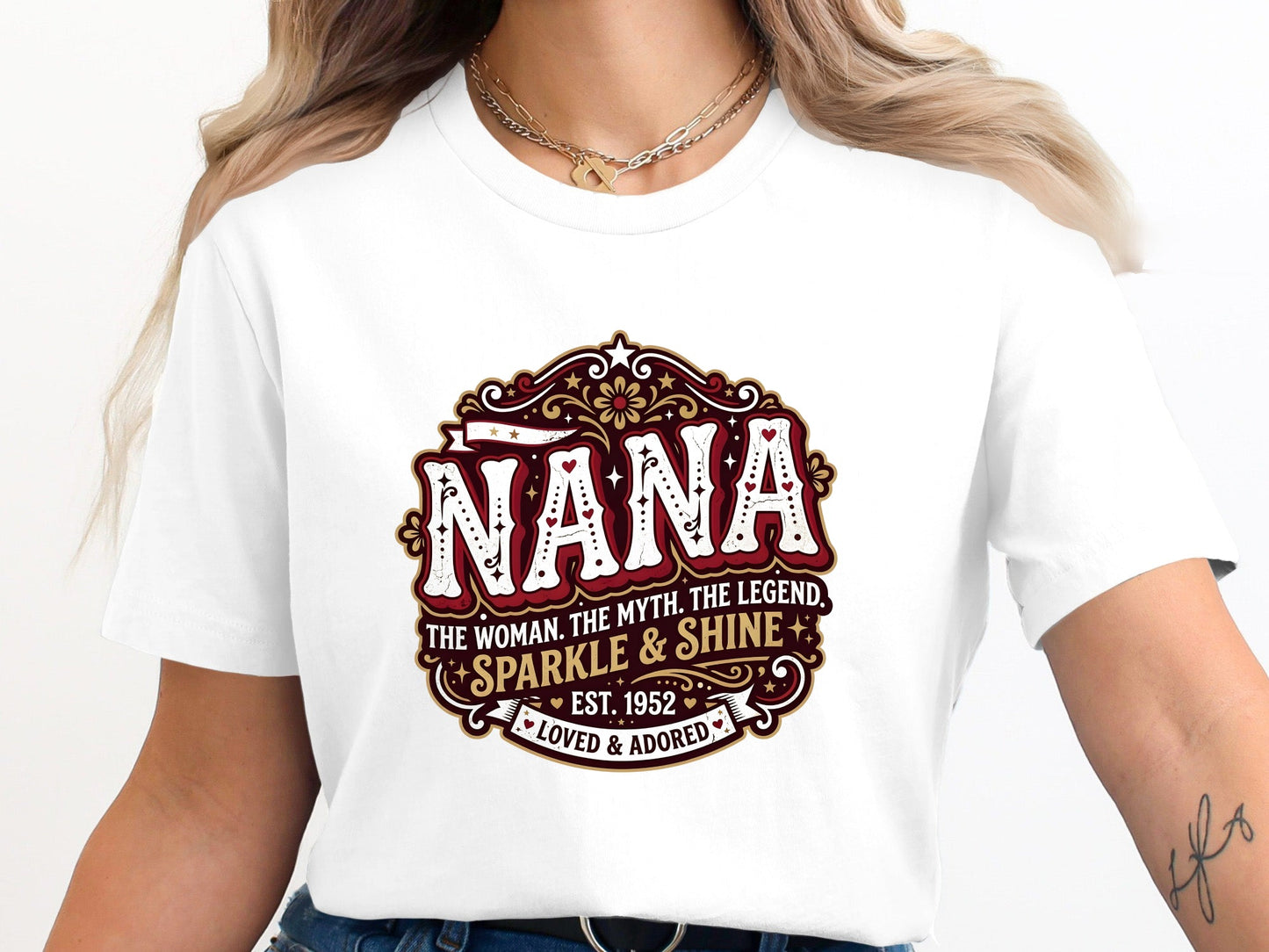 Nana Sparkle & Shine Retro Tee - Groovy Varsity Glitter Graphic