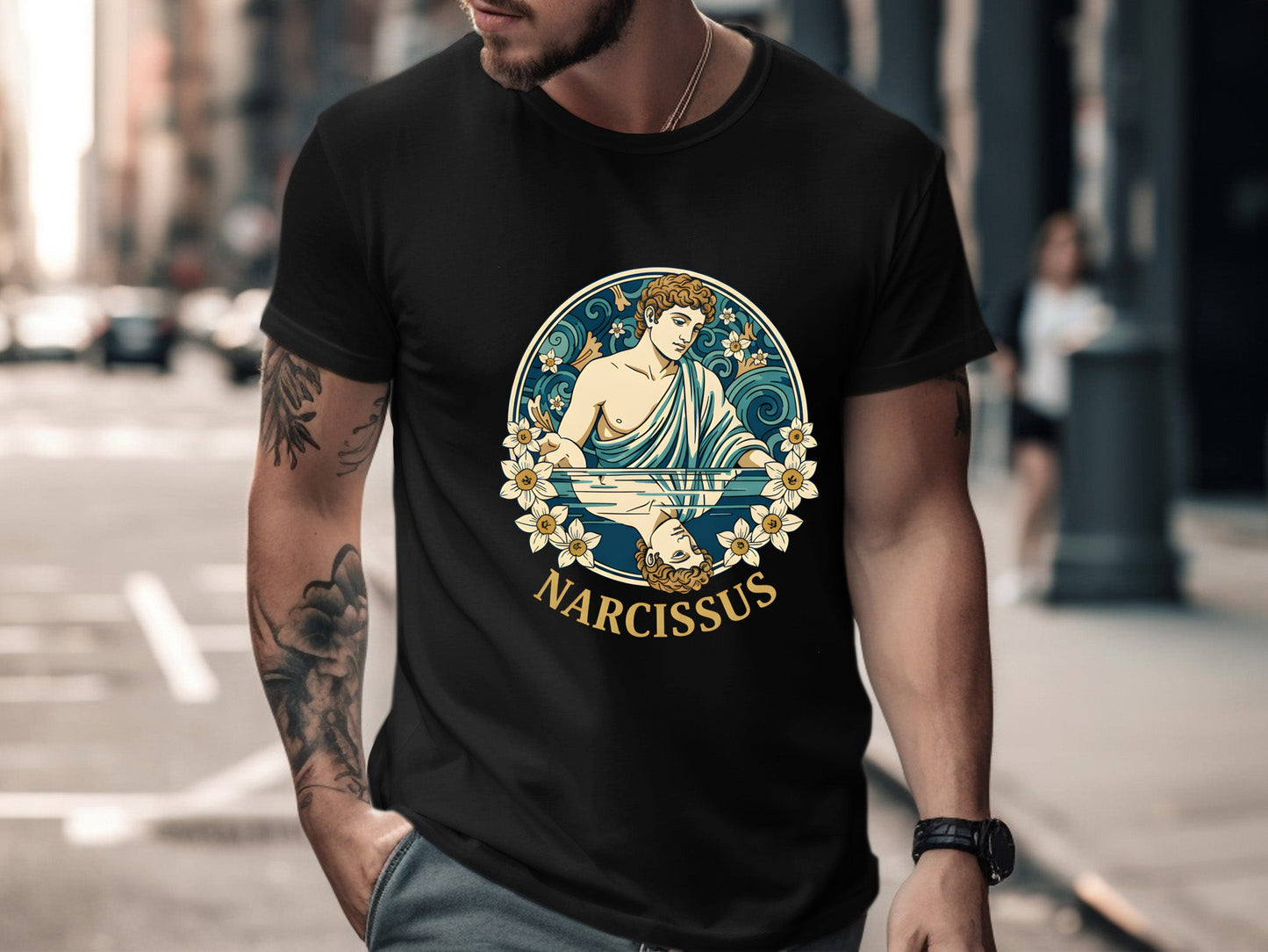 Narcissus Myth Portrait T-Shirt - Greek Mythology Design