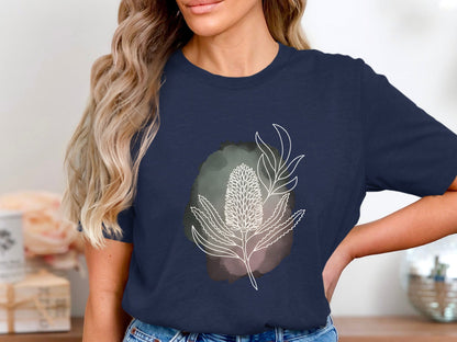 Minimalist Banksia Line Art & Watercolor T-Shirt