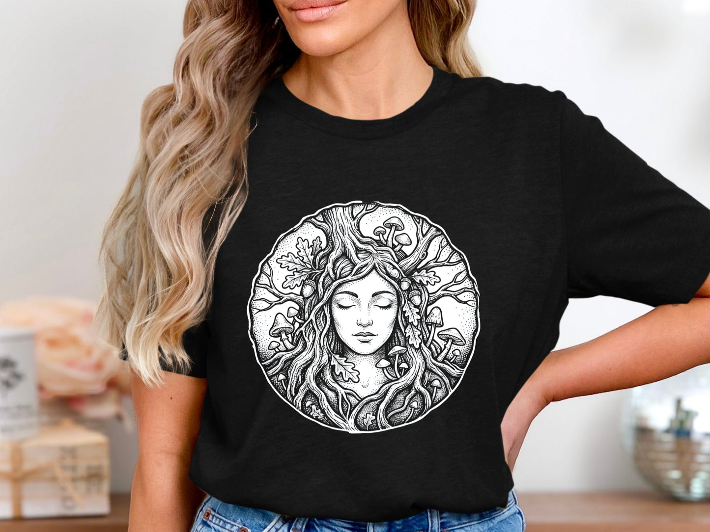Nature Goddess Portrait Line Art Tee