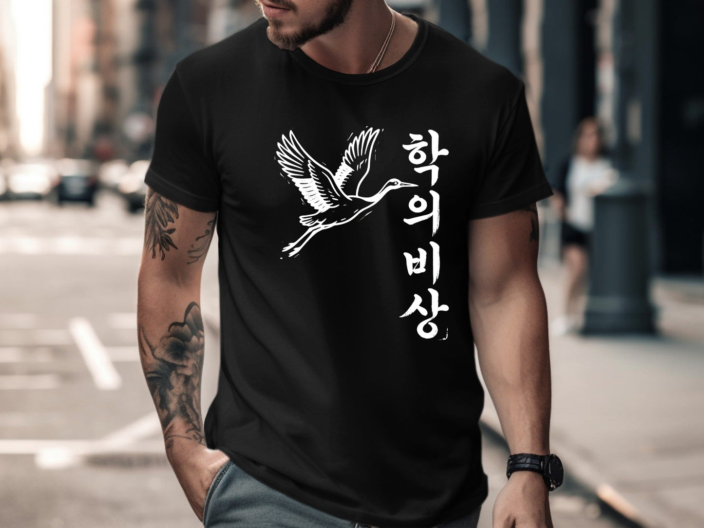 Soaring Crane with Korean Calligraphy T-Shirt