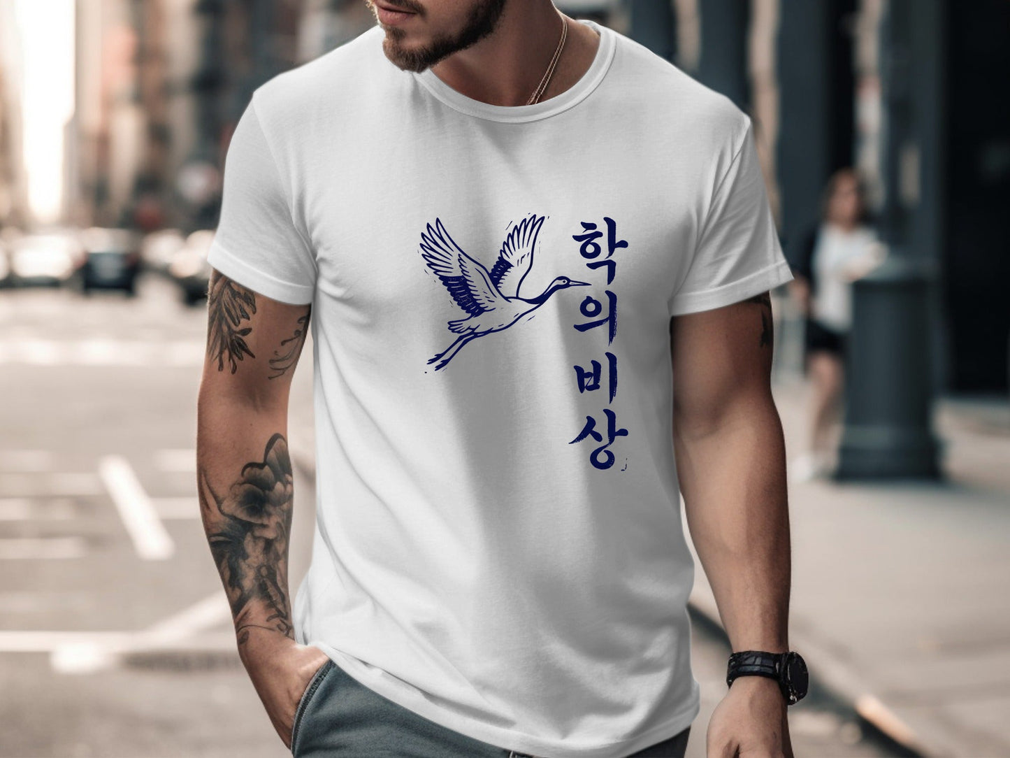 Soaring Crane with Korean Calligraphy T-Shirt