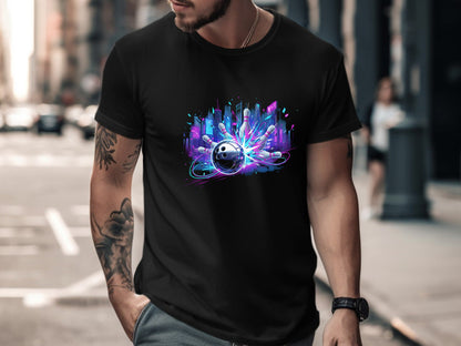 Cyberpunk Neon Bowling Strike Graphic Tee