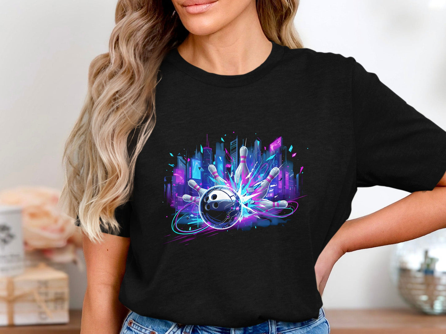 Cyberpunk Neon Bowling Strike Graphic Tee