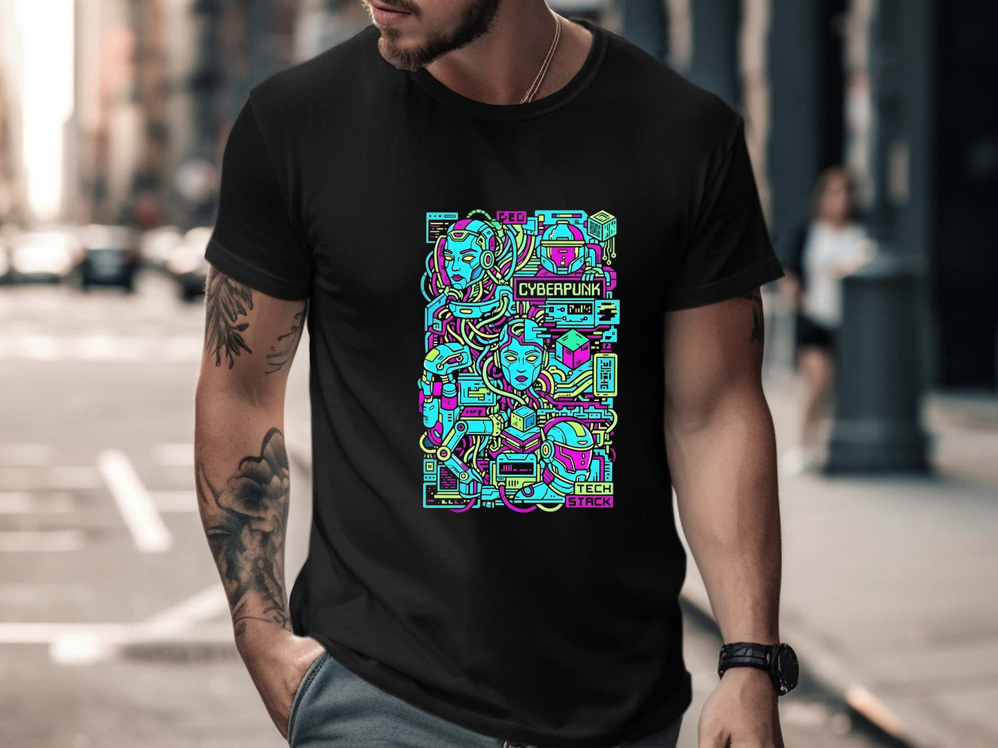 Cyberpunk Tech Stack Neon Maze T-Shirt