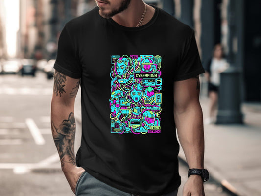 Cyberpunk Tech Stack Neon Maze T-Shirt