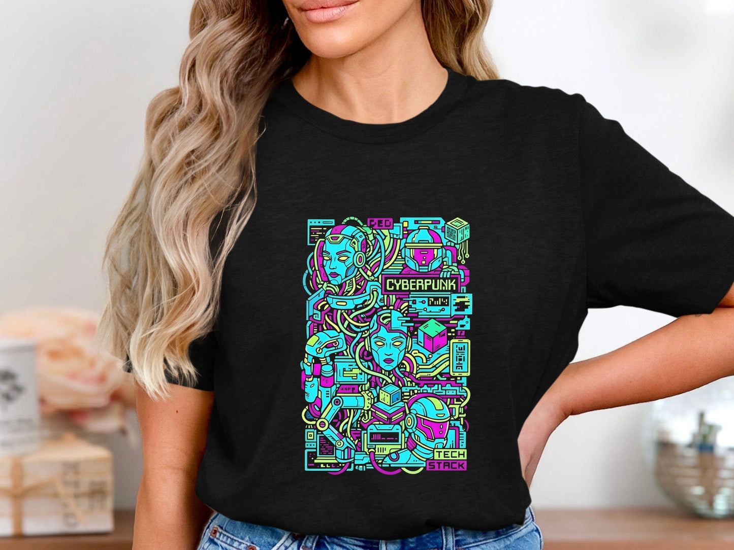 Cyberpunk Tech Stack Neon Maze T-Shirt