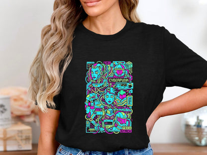 Cyberpunk Tech Stack Neon Maze T-Shirt