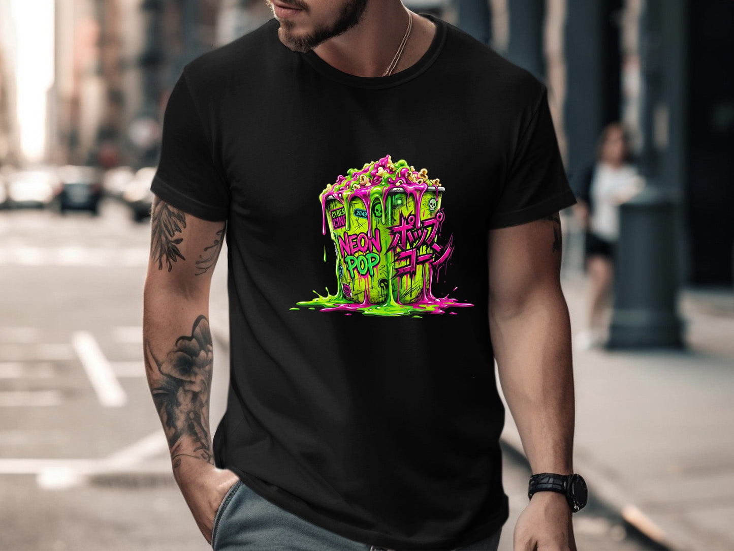 Cyberpunk Neon Slime Popcorn T-Shirt