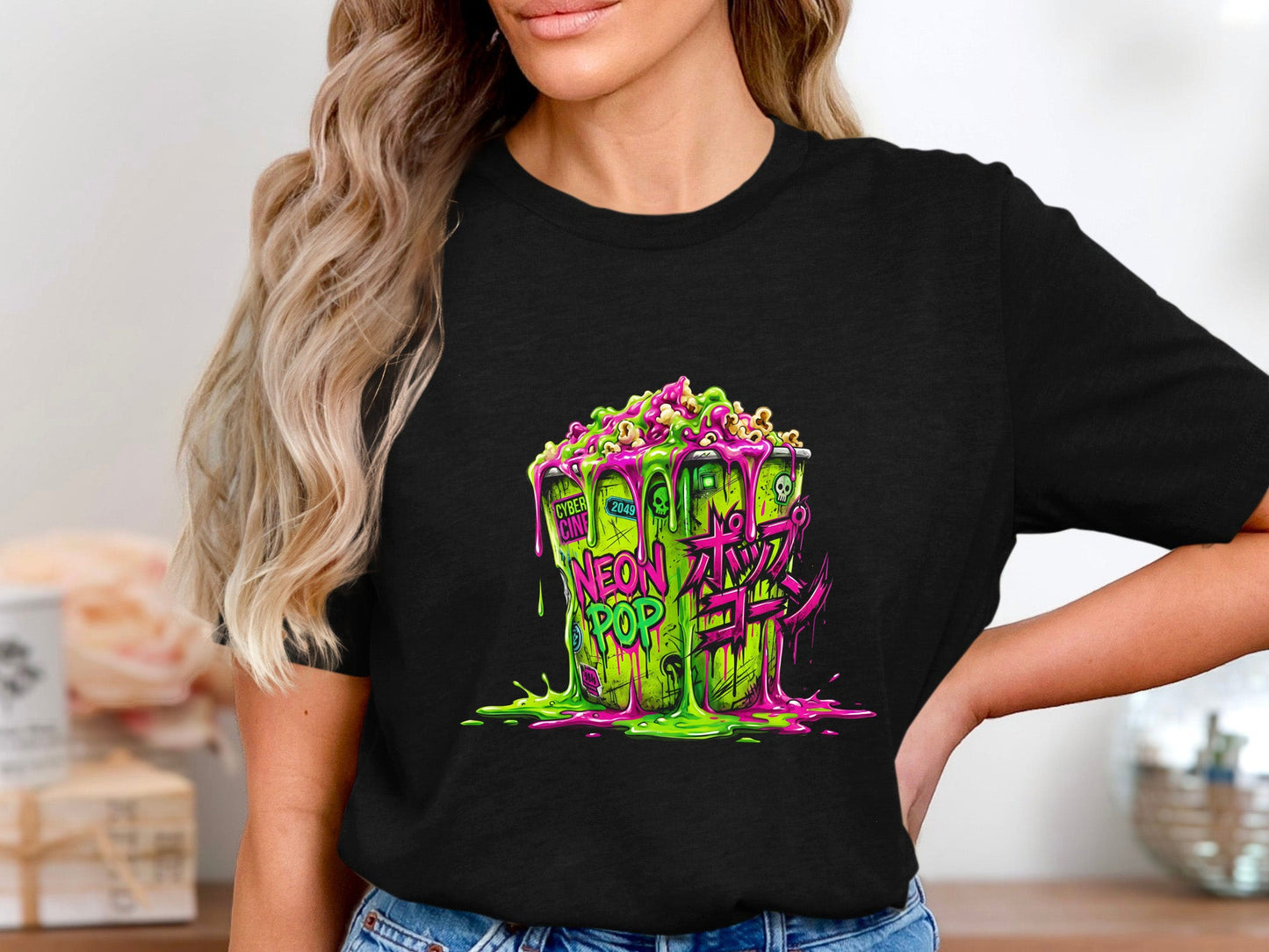 Cyberpunk Neon Slime Popcorn T-Shirt
