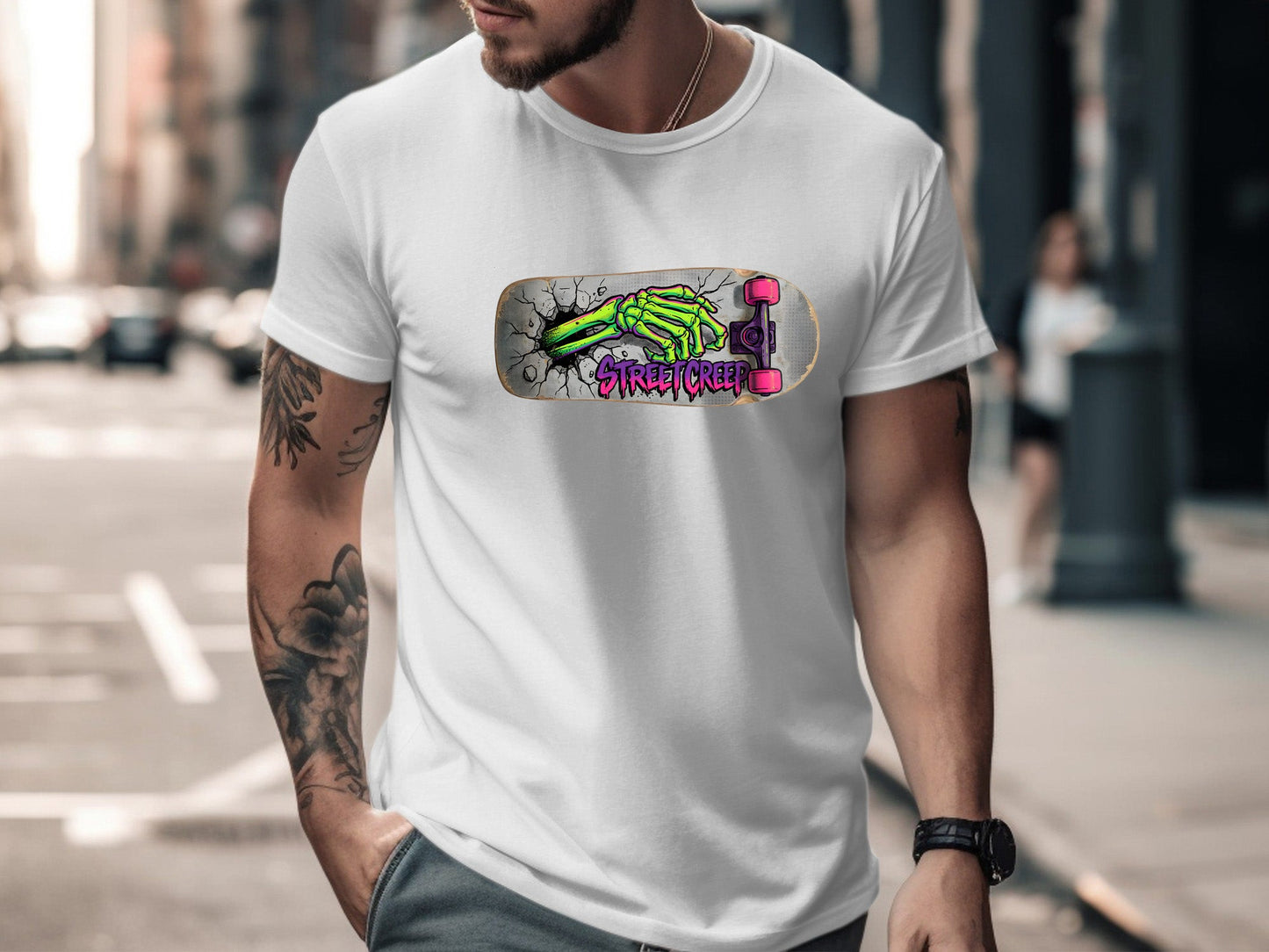 Street Creep Skeleton Hand Skateboard T-Shirt