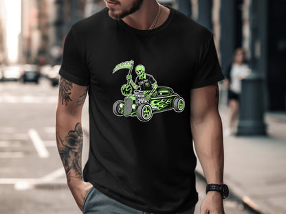 Bowling Reaper Hot Rod Skeleton T-Shirt