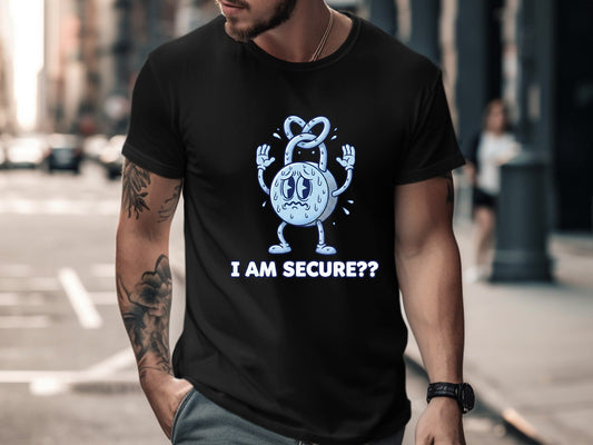 Nervous Padlock Security Humor T-Shirt - Blue Graphic  Tee