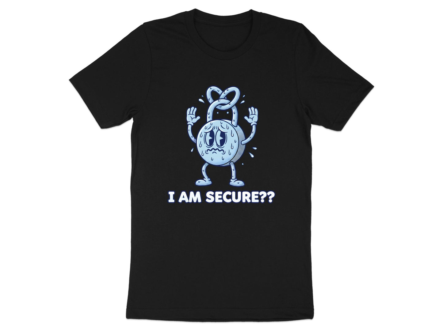 Nervous Padlock Security Humor T-Shirt - Blue Graphic  Tee