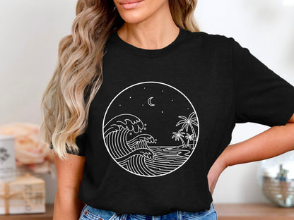 Midnight Night Wave Artistic Surf T-Shirt