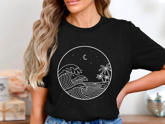Midnight Night Wave Artistic Surf T-Shirt