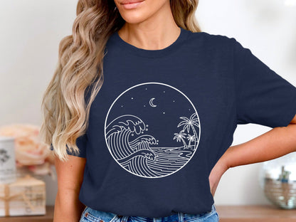 Midnight Night Wave Artistic Surf T-Shirt