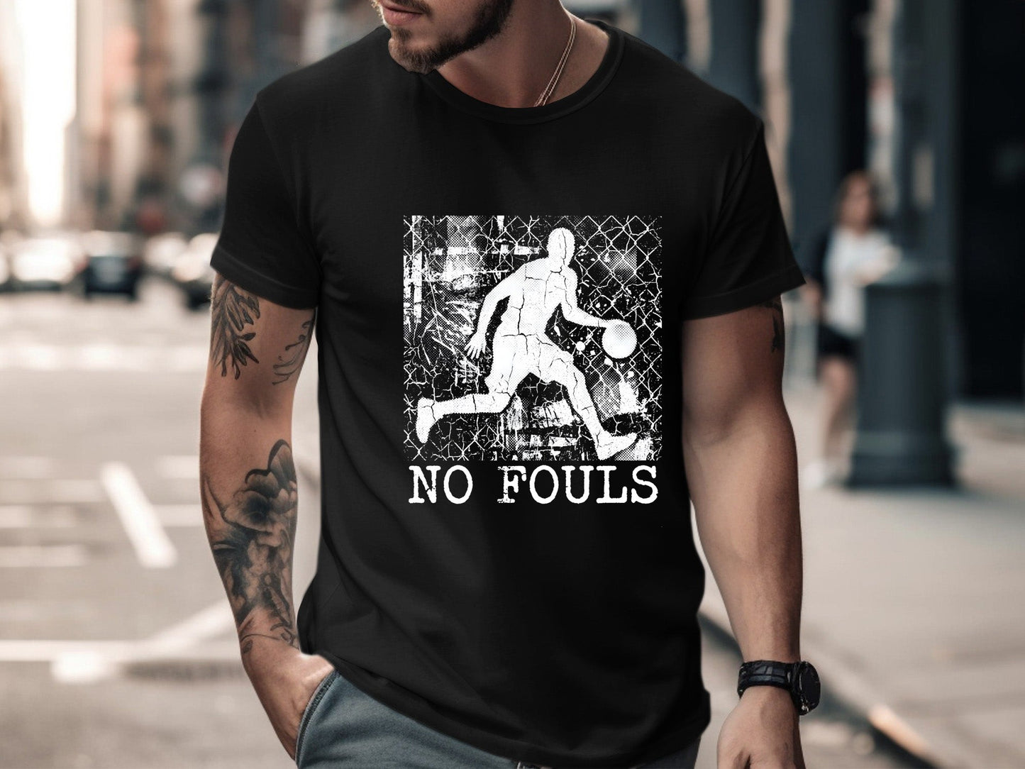 No Fouls Grunge Basketball Player T-Shirt