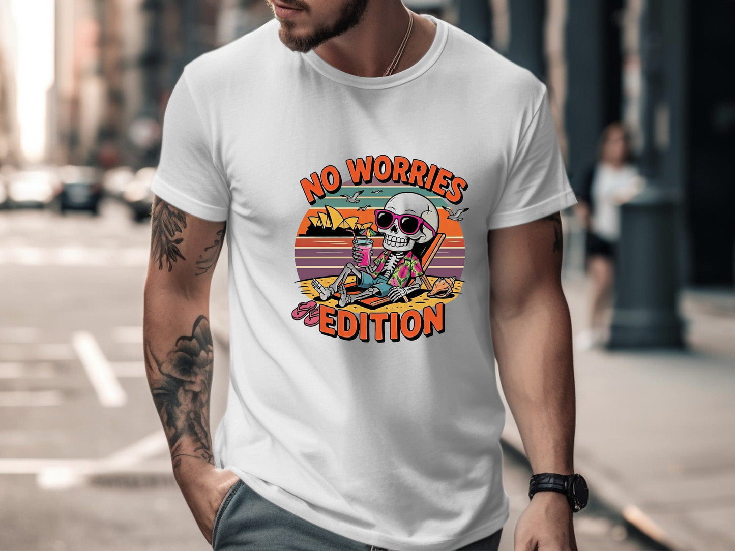 No Worries Edition Skeleton T-Shirt | Sydney Sunset Beach Tee