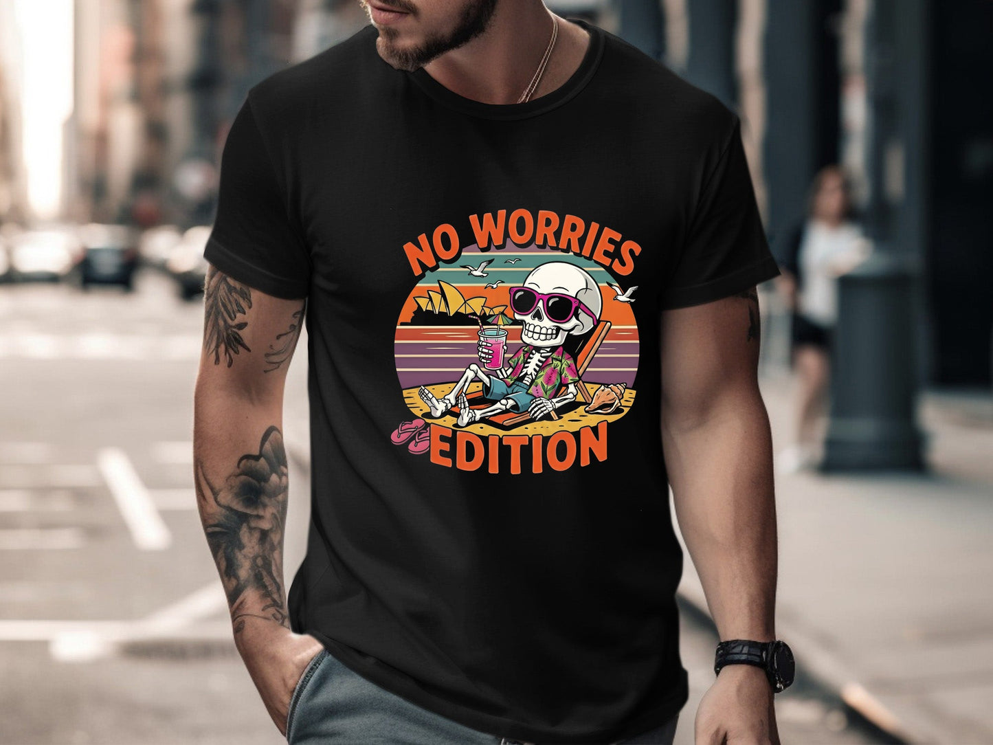 No Worries Edition Skeleton T-Shirt | Sydney Sunset Beach Tee