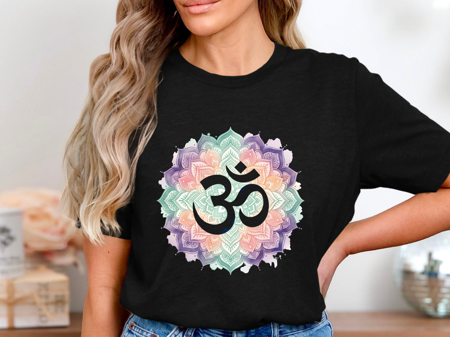 Watercolor Om Mandala T-Shirt - Pastel Spiritual Tee