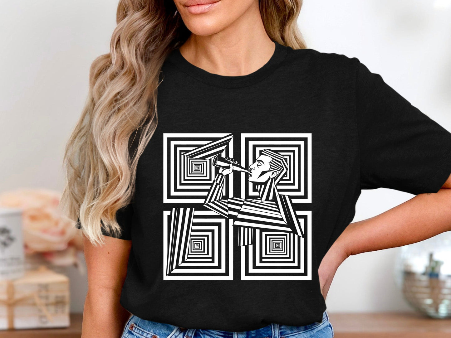 Optical Art Man Drinking Geometric T-Shirt