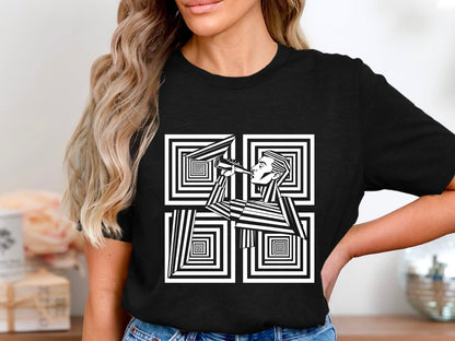 Optical Art Man Drinking Geometric T-Shirt