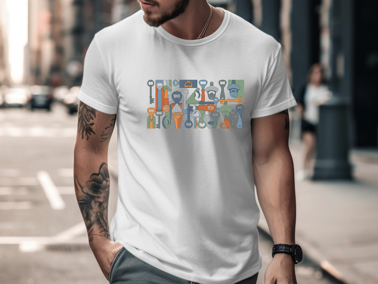 Retro Bottle Opener Pattern T-Shirt