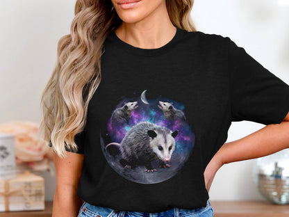 Opossums in Space Galaxy T-Shirt - Three Opossum Moon Style