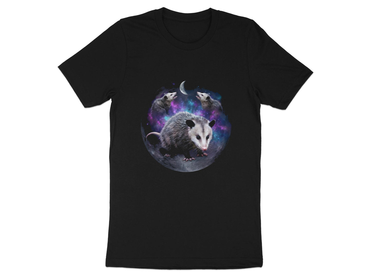 Opossums in Space Galaxy T-Shirt - Three Opossum Moon Style