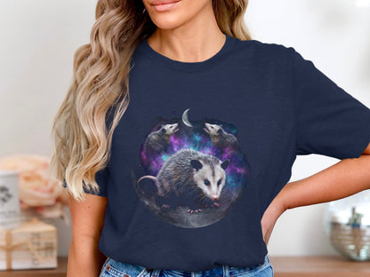 Opossums in Space Galaxy T-Shirt - Three Opossum Moon Style