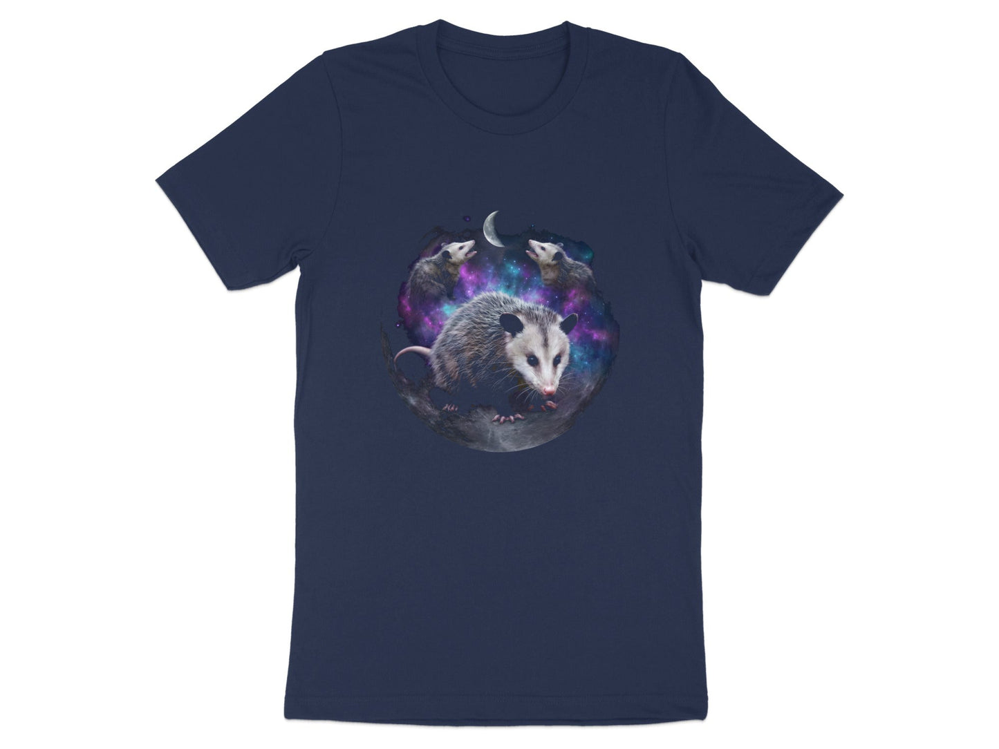 Opossums in Space Galaxy T-Shirt - Three Opossum Moon Style